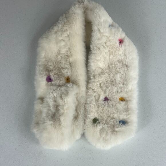 Kids Faux Fur Decorative Button Scarf White - Picture 6 of 12